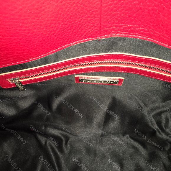 Charles Jourdan Red Pebbled Leather Large Shoulder Bag Purse Classic Vintage - Picture 11 of 12